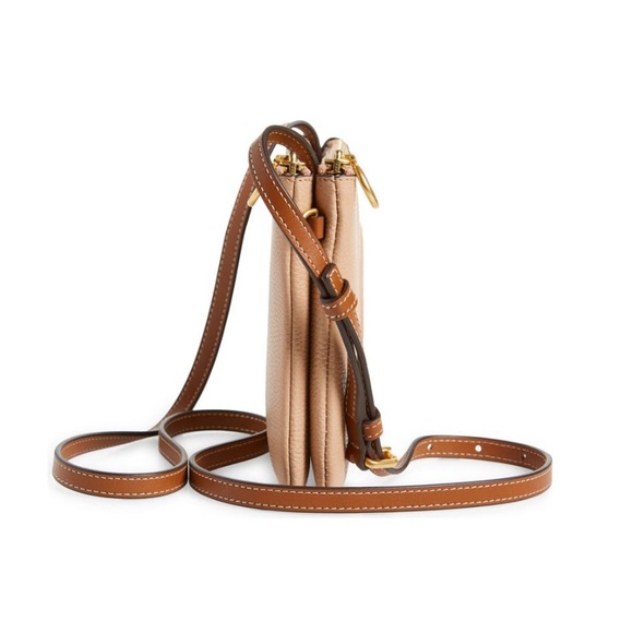 Tory Burch Double Zip Crossbody Bag NWT Sand Tan Nude Perry Bombe - Picture 6 of 10